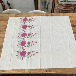 Vintage Floral Hand Embroidered Cotton Fabric 1 Yard Sewing DIY Crafting